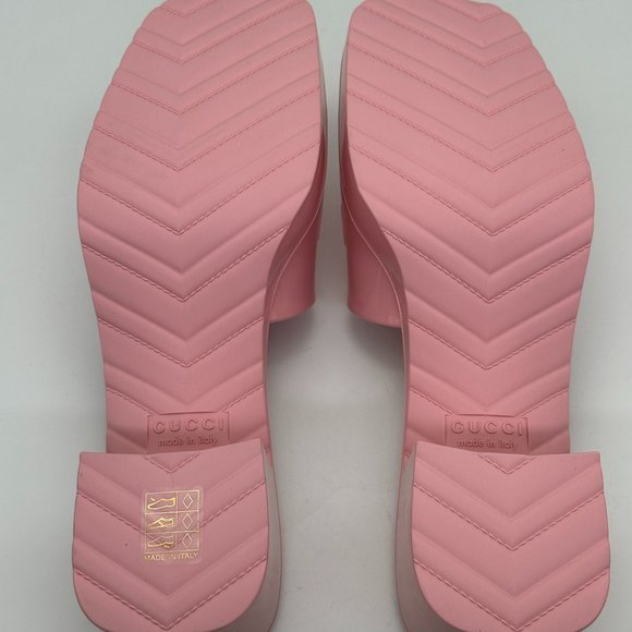 Gucci Double GG Logo Rubber Platform Block Heel Mules Slides Sandals Shoes - Picture 14 of 16